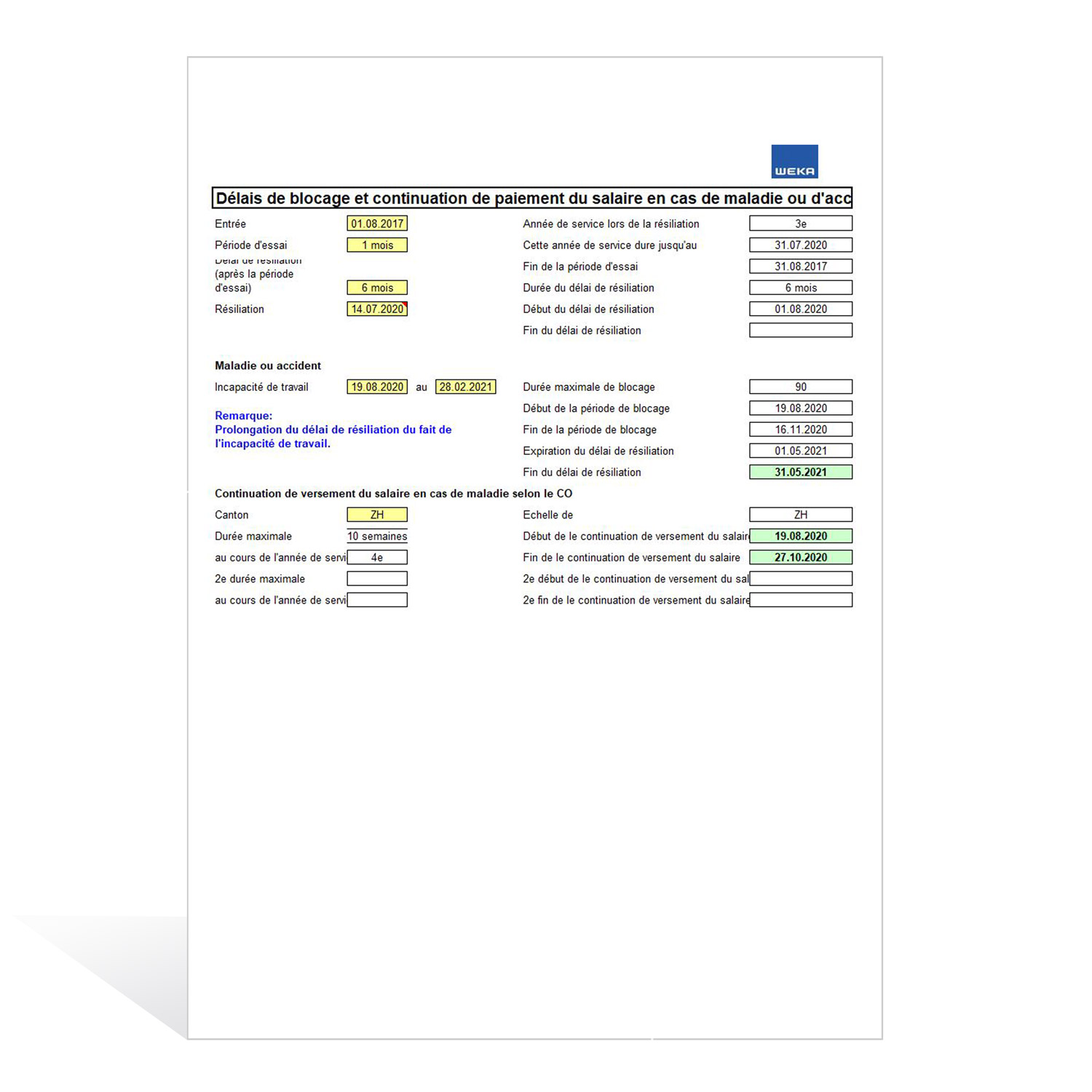 Calculateur de délais de blocage et continuation de paiement du salaire ...